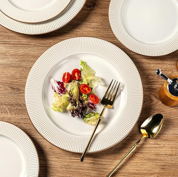 GBHOME Ceramic Dinnerware Sets 24 pcs Embossed Elegant Stoneware Plates and Bowls Sets Housewarming Wedding Gift | Dishwasher &amp Microwave Safe | Dishes Set Service for 8