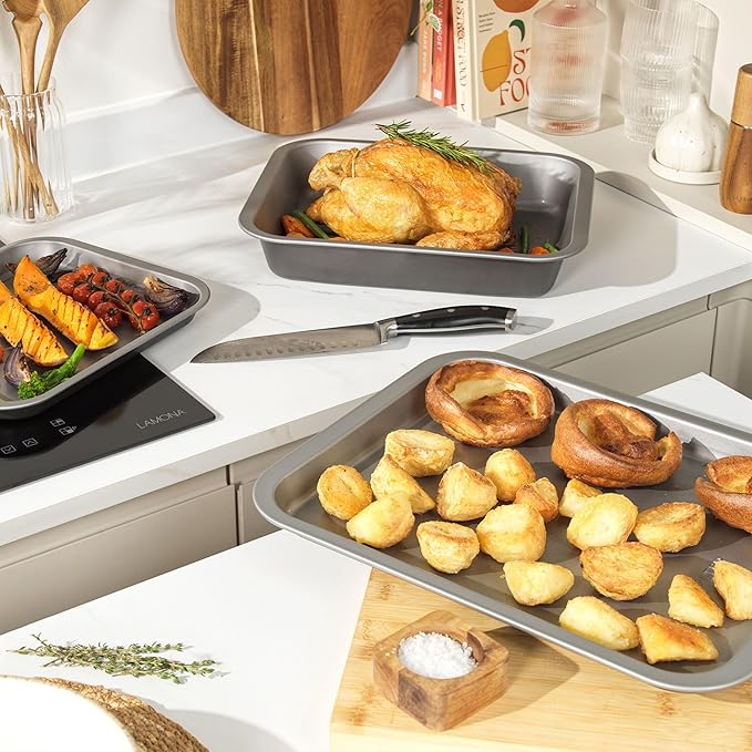 Salter Essentials 36 cm Roasting Tray – Non-Stick Coating Rectangular Roaster Dishwasher Safe Easy to Clean Made in The UK Durable Vegetable Roasting Pan Lightweight PFOA-Free BW13668