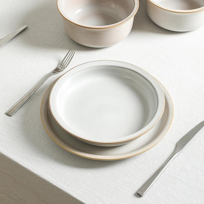 Stone Lain Slate 12-Piece Dinnerware Set Stoneware Plates and Bowls Set Dishwasher and Microwave Safe Dish Set for 4 White