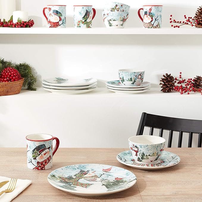 Watercolor Snowman 16pc Dinnerware Set Service for 4