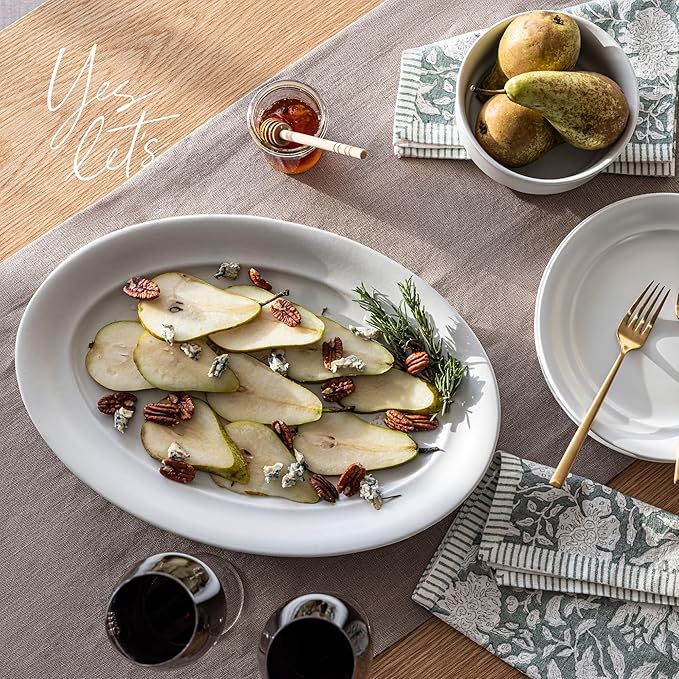 over&ampback Rim Stoneware Serving Platter - Elegant 1-Piece Oval Serving Platter to Complete Your Kitchen Set - 16 L x 10.8 W Semi-Matte White