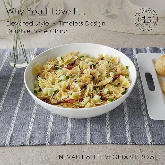Everyday White by Fitz and Floyd Nevaeh Vegetable Serve Bowl 9.75 Inch