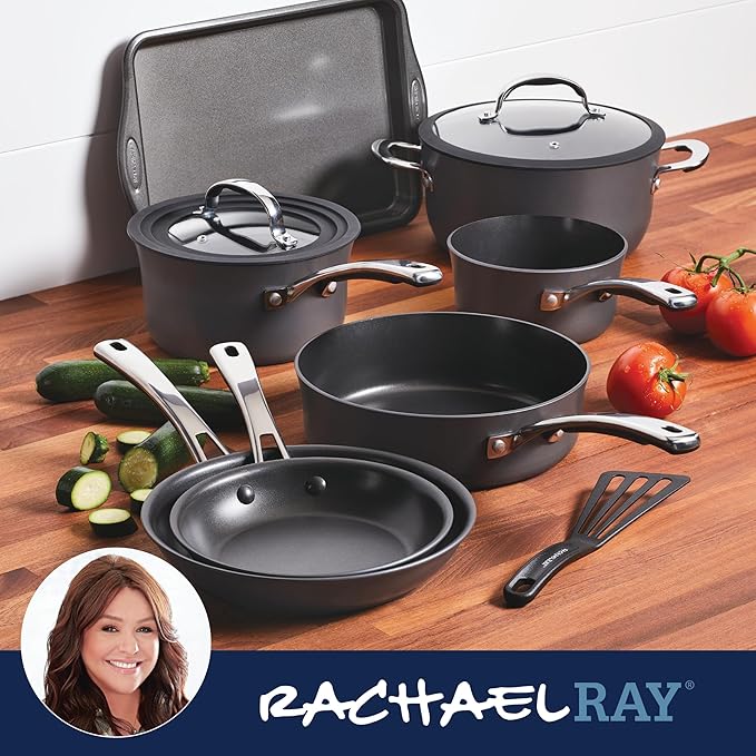 Rachael Ray Cook + Create Hard Anodized Nonstick Cookware/Pots and Pan Set 10 Piece - Black