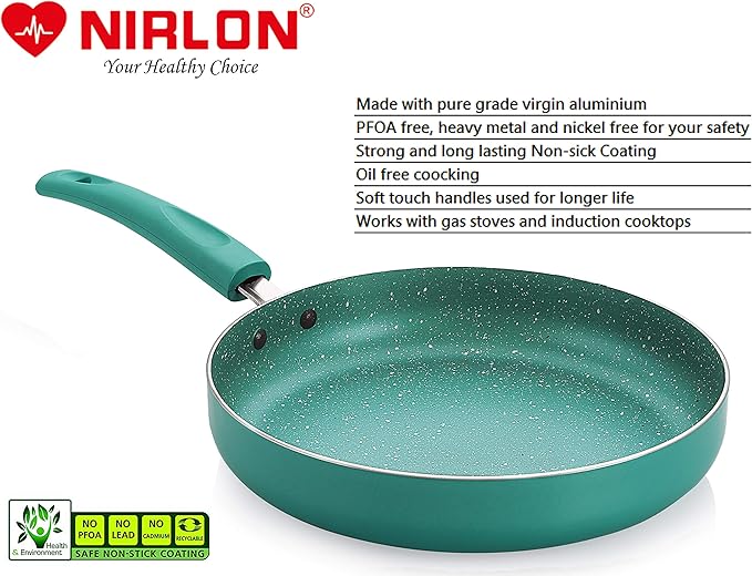 Nirlon Galaxy Induction and Gas Compatible Non Stick Aluminium 2 Piece Cookware Set [1 Flat Roti Tawa 26cm|1 Fry Pan 24cm - 1.5 Liter]