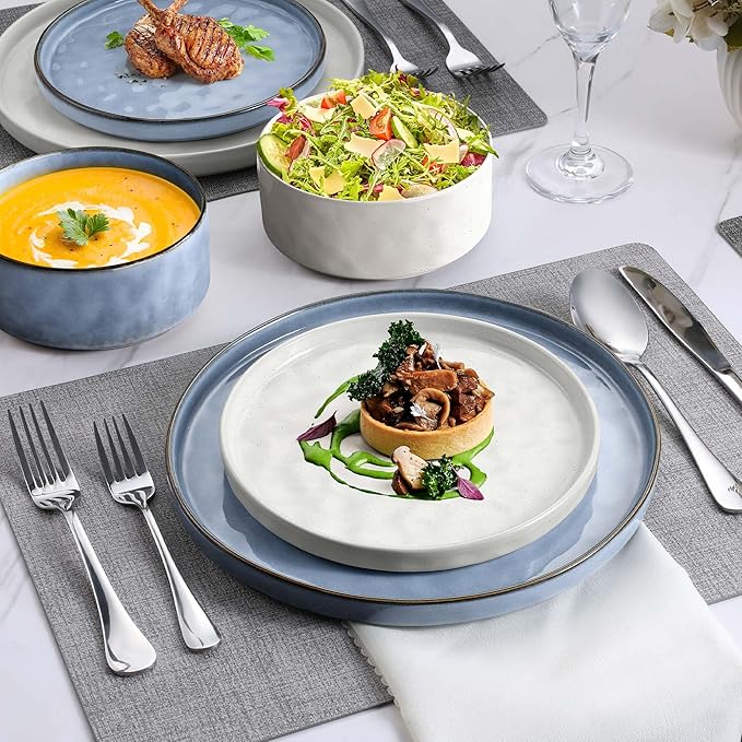 LIANYU Dinnerware Sets for 4 12 Piece Stoneware Dinner Plates and Bowls Dish Set Kitchen Dining Speckled Tableware Dishware Microwave &amp Dishwasher Safe Polar White &amp Serenity Blue