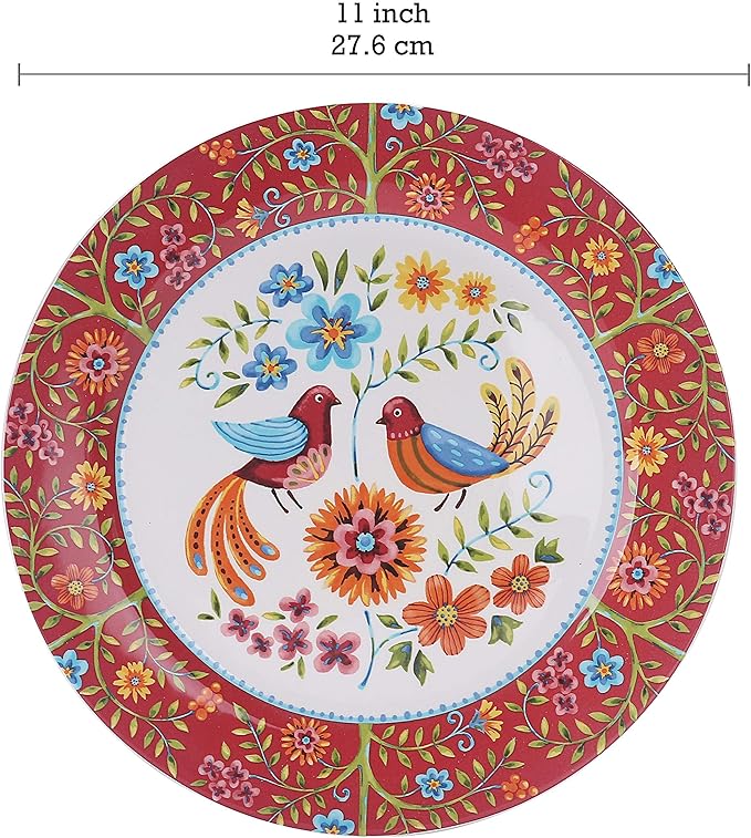 Bico Red Spring Bird Ceramic 12 pcs Dinnerware Set Service for 4 Inclusive of 11 inch Dinner Plates 8.75 inch Salad Plates and 26oz Cereal Bowls for Party Microwave &amp Dishwasher Safe
