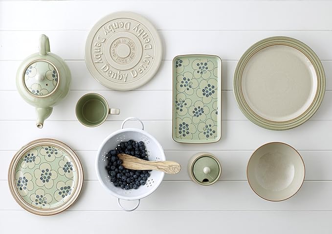 Denby Heritage Orchard Set of 4 Accent Salad Plates - Decorative Stoneware Medium Plates - Everyday Dining &amp Entertaining - Dishwasher Microwave Oven Freezer Safe - Durable Handmade British Tablew