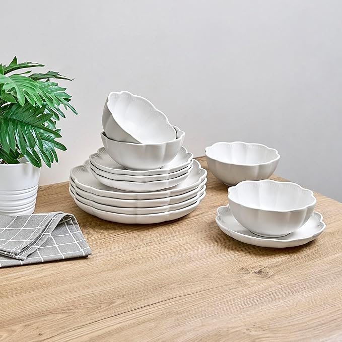 Sango Bethany 12 Pieces Scalloped White Plates &amp Bowls Set