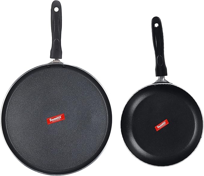 SUMEET Aluminium Non Stick Plata Cookware Set (Silver Dosa Tawa - 26.5Cm Dia Tapper pan - 0.6Ltr - 20Cm Dia)