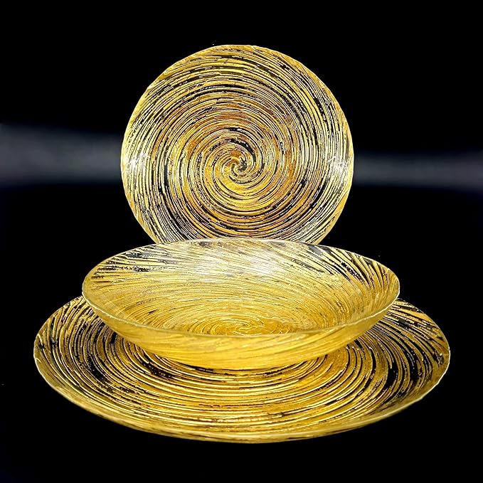 Red Pomegranate Volute Glass Dinnerware Set Set of 18 pcs Gold