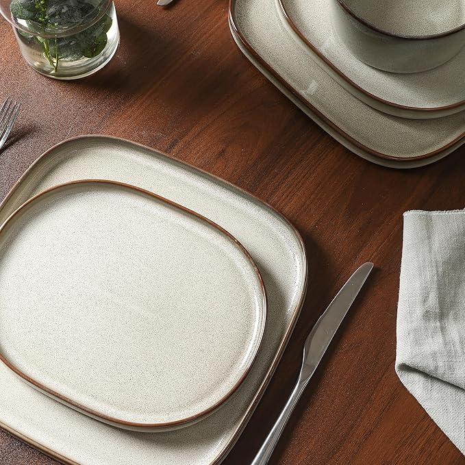 Stone Lain Cairo 24-Piece Dinnerware Set Stoneware Plates and Bowls Set Microwave and Dishwasher Safe Includes Dinner and Salad Plates Cereal Bowls Dishes for 8 Grey