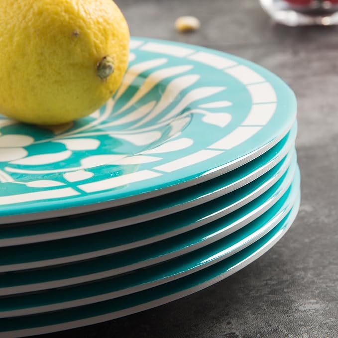 Melamine Dinnerware Sets -12 Piece Plates and Bowls Set for Indoor and Outdoor Use LightweightTeal colorGreen