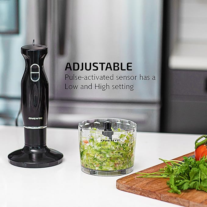 OVENTE Immersion Electric Hand Blender 300 Watt Power 2 Mix Speed &amp Portable 5 Speed Mixing Electric Hand Mixer with Stainless Steel Whisk Beater Attachments &amp Snap Storage Case