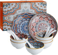 Bohemian Ceramic Dinnerware Set 14-Piece Plates and Bowls Microwave &amp Dishwasher Safe Chip Resistant Eclectic Gift Box
