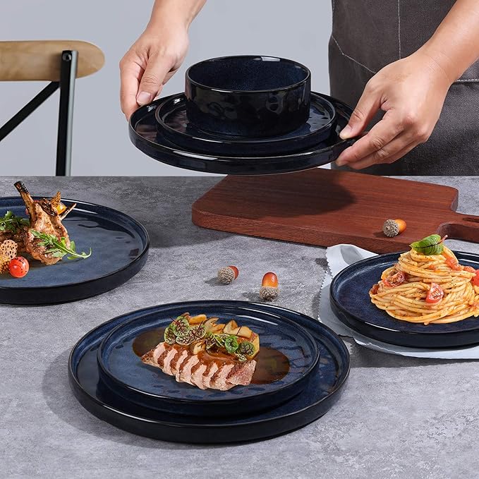 LIANYU Plates and Bowls Sets for 2 6 Piece Dish Dinnerware Sets Stoneware Kitchen Dinner Dishware Microwave &amp Dishwasher Safe Cetacean Blue