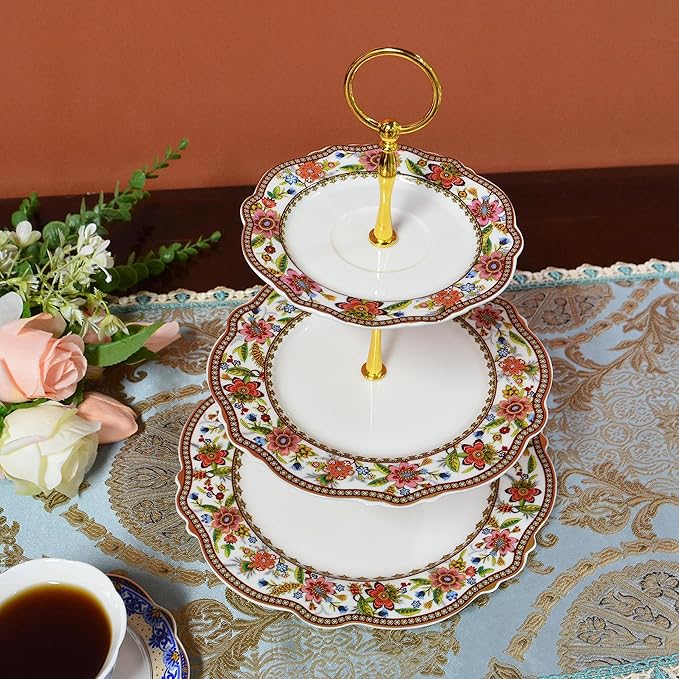 ACMLIFE Fine China Dinnerware Sets for 4 3 Tier Cupcake Stands for Dessert Table