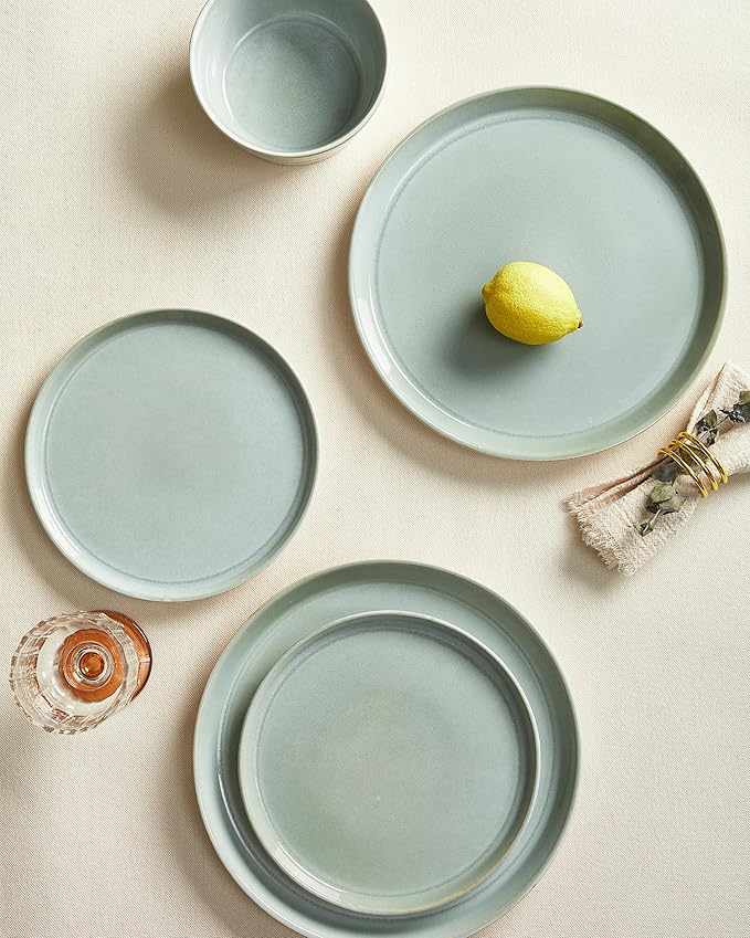 Dinnerware Sets for 4 Ceramic Plates and Bowls Set Modern Artisan Dish Set Microwave &amp Dishwasher Safe Dishware Set Chip &amp Scratch Resistant Dinner Sets Gradient Green