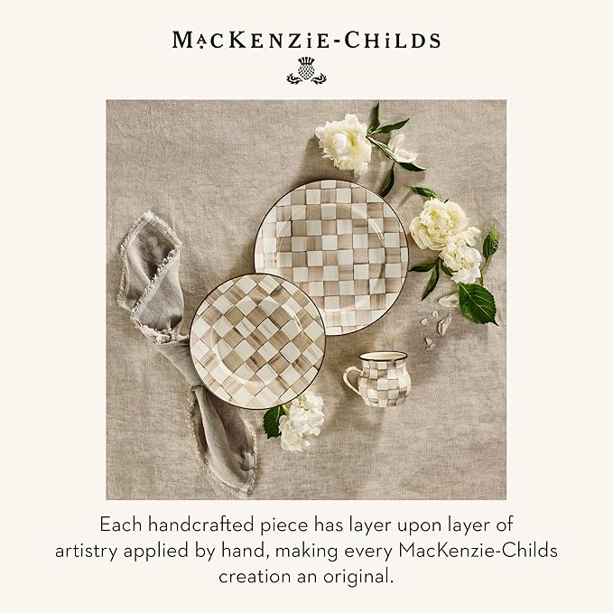 MACKENZIE-CHILDS Enamel Dinner Plate Decorative Dinnerware Plate 10 Inches Brown-and-White Mocha Check