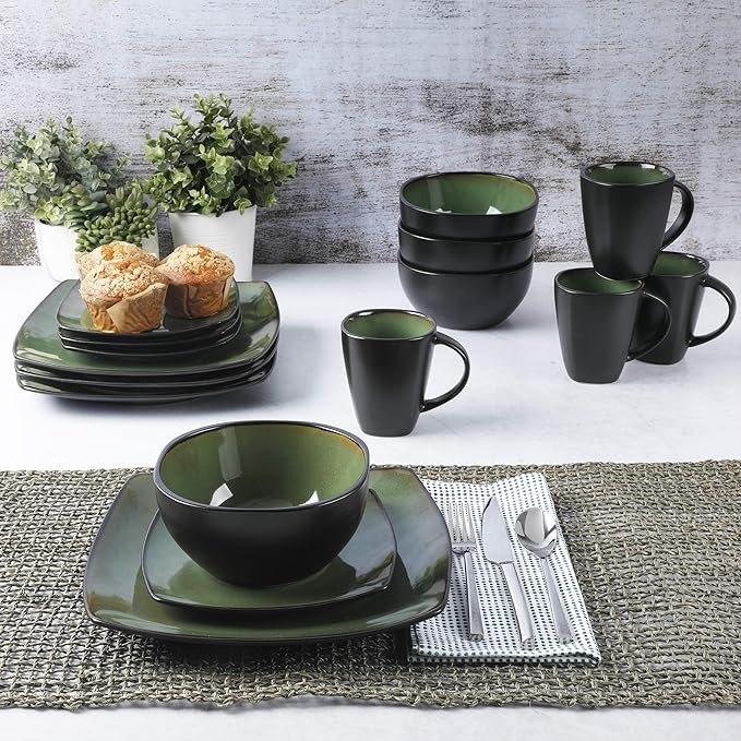 Gibson Elite Soho Lounge 16 Piece Dinnerware Set Green