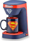 DC Comics Superman 1-Cup Coffee Maker with 12 Oz Superman Mug by Select Brands - Superhero Kitchen Accessories - Drip Coffee Maker &amp Cup - Gifts for Superman Fans
