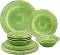 UPware 12 Piece Crackle Melamine Dinnerware Sets Outdoor Dishes Set Plates and Bowls Sets Service for 4 Green