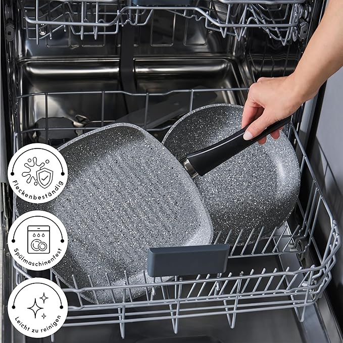 KARACA Gris Biogranite 2-Piece Induction Cookware Set 26cm Frying Pan 28cm Non-Stick Grill PFOA Free Anti-Scratch Biogranite &amp Dishwasher Safe Pan Grey