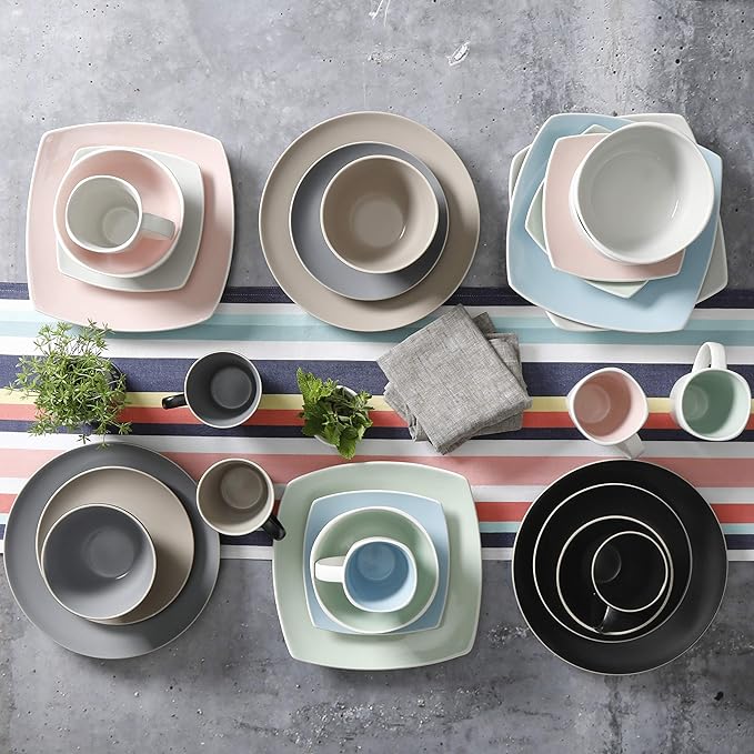 Gibson Elite Soho Lounge Matte Dinnerware Set Service for 4 (16pcs) Two-Tone Grey
