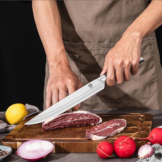 WILDMOK Carving Knife 8 Inch Profession Meat Cutting Knife German Stainless Steel BBQ Knife with Ergonomic Handle Gifts Packed