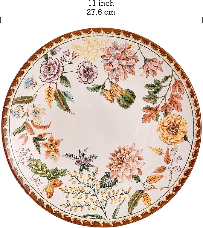 Bico Blooming Moment Ceramic 16 pcs Dinnerware Set Service for 4 Inclusive of 11 inch Dinner Plates 8.75 inch Salad Plates 26oz Cereal Bowls and Mugs for Party Microwave &amp Dishwasher Safe