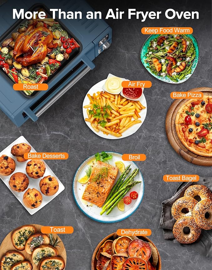 Nuwave Bravo Pro Smart Air Fryer Toaster Oven Combo Airfryer Convection Oven Countertop 10-in-1 Functions with Quicker &amp Even Crisp Technology 1800W 50-450°F PFAS-Free 21QT Cozy Blue