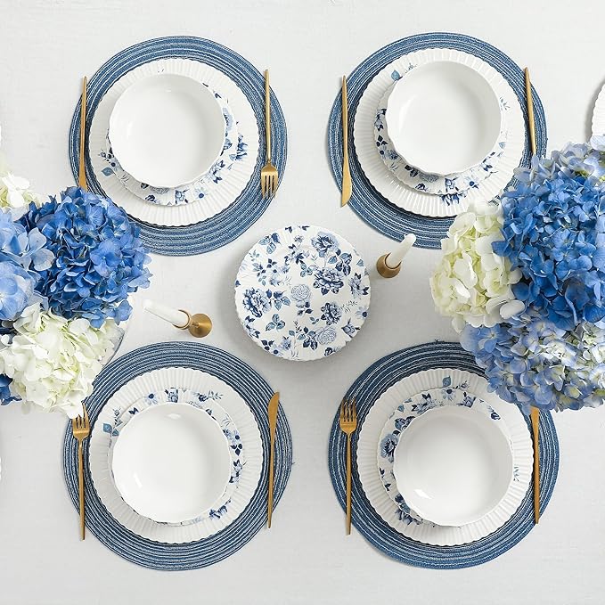 Stone Lain Fiore 12-Piece Dinnerware Set New Bone China Blue