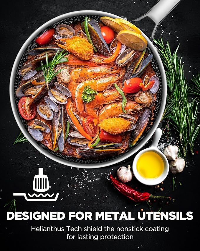 Pots and Pans Set Hybrid Stainless Steel 17PC Nonstick Tri-Ply Cookware Set w/Frying pan Dishwasher &amp Oven Safe PFOA-Free Metal Utensil Safe Suitable for All Cooktops