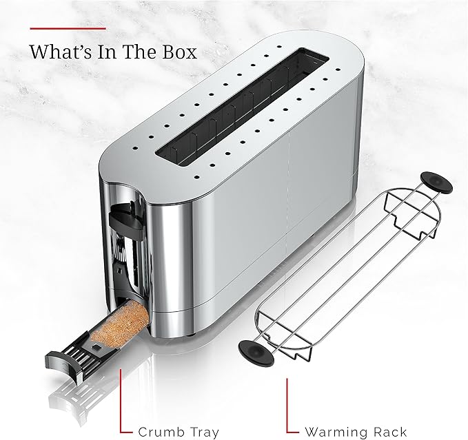 Russell Hobbs TRL9300BKR 2-Slice Glass Accent Long Toaster Black &amp Silver