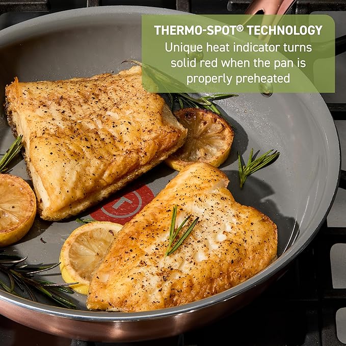 T-fal Preserve Ceramic Non stick Cookware Set 13-Piece Oven &amp Broiler Safe up to 350°F Includes Stockpot Saucepans Frying Pans Protectors Pots and Pans Rose Gold