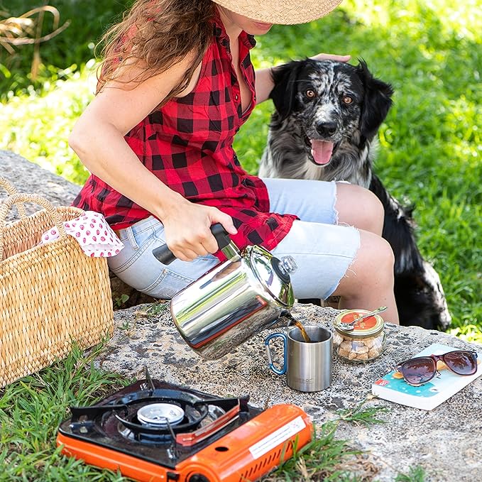 Mixpresso Stainless Steel Coffee Percolator Stovetop 37oz Classic Percolator Coffee Pot Great For Camping Pot 5-8 Cup Stove Top Espresso Maker Cool-Touch Handle