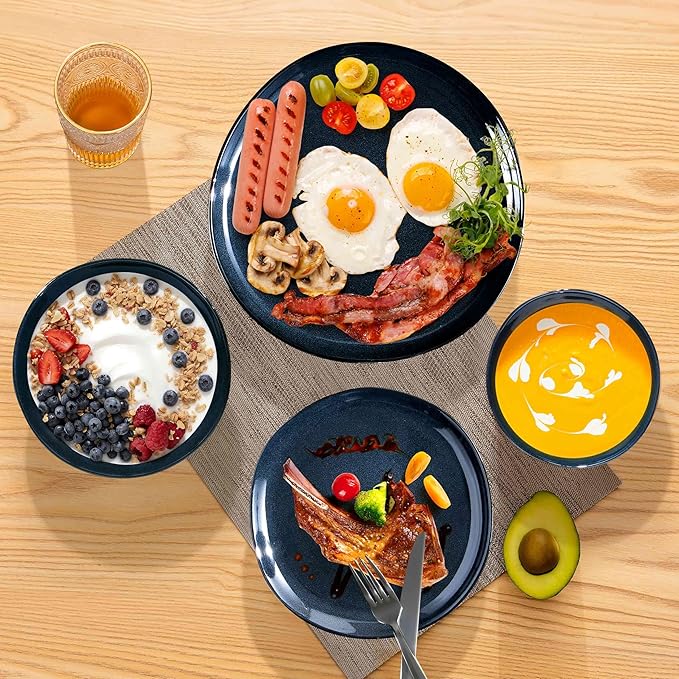 Herogo Stoneware Dinnerware Sets for 6 24 Piece Ceramic Dinner Dishes Set Irregular Handmade Plates and Bowls Dishware Crack and Scratch Resistant Starry Blue