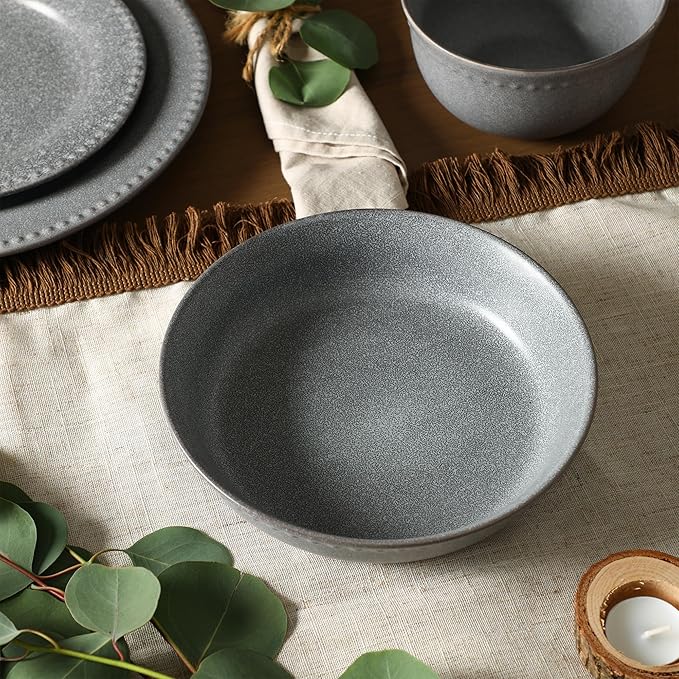 Stone Lain Comet 4-Piece Pasta Bowl Set Stoneware Bowls Dishwasher and Microwave Safe Dish Set for 4 Grey