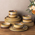 TheTerra Ceramic Dinnerware Sets for 6 18 Pieces Porcelain Lightweight Plates and Bowls Sets Scratch Resistant Dish Set Oven &amp Microwave &amp Dishwasher Safe Creamy Amber
