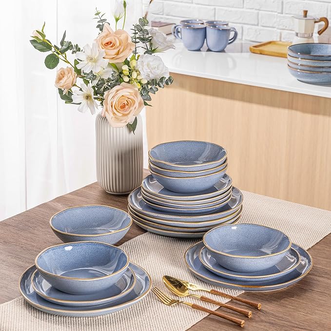 AmorArc Ceramic Dinnerware SetsHandmade Reactive Glaze Stoneware Plates and Bowls SetsHighly Scratch Resistant | Dishwasher &amp Microwave Safe Dishes SetService for 8 (24pc)