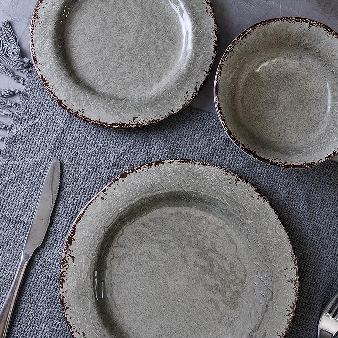 LEHAHA 9 inch Gray Melamine Plate 6 Piece Set Farmhouse Salad/Dessert Plates Break and Stain-resistant Dishes Set Great for Dining Party Ideal for Salad Dessert and Cakes