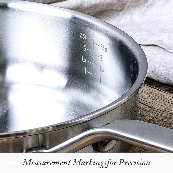 Merten &amp Storck Tri-Ply Stainless Steel 8 Piece Cookware Pots &amp Pans SetProfessional CookingMulti CladMeasurement MarkingsDrip-Free Pouring EdgesDurable Glass Lids InductionOven&ampDis