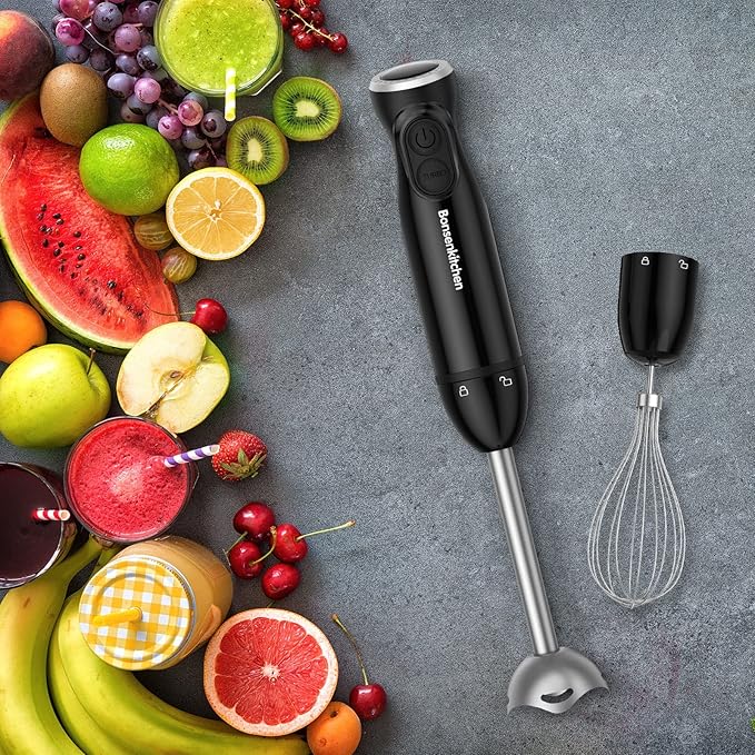 Immersion Hand Blender 12-Speed and Turbo Mode Hand Mixer 3-In-1 Stick Blender with Egg Whisk 24oz Beaker Emulsion Handheld Food Mixer For Smoothies Purée Sauce