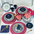 Manhattan Comfort Floreal 16 Piece Dinner Set Service for 4 Black/Ivory