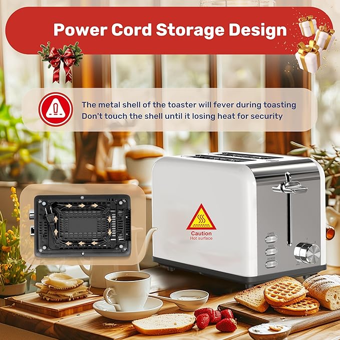 YSSOA Stainless Steel Toaster 2 Slice with Extra Wide Slot &amp Removable Crumb Tray 6 Shade Settings and Bagel/Defrost/Cancel Functions Compact Oven for Various Bread &amp Waffle White New