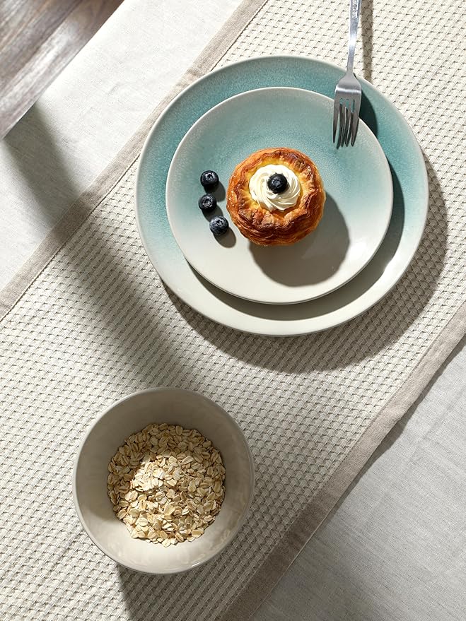 Famiware Glacier Dinnerware Sets Plates and Bowls Dish Sets for 8 (24 Pieces) Stoneware Tableware - Dishwasher and Microwave Safe Handcrafted Reactive Glaze Aqua