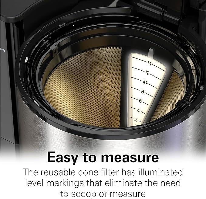 Hamilton Beach 14 Cup Programmable Coffee Maker with Easy Measure Light Up Reusable Filter Removable 70 Oz. Water Reservoir Black and Stainless Steel