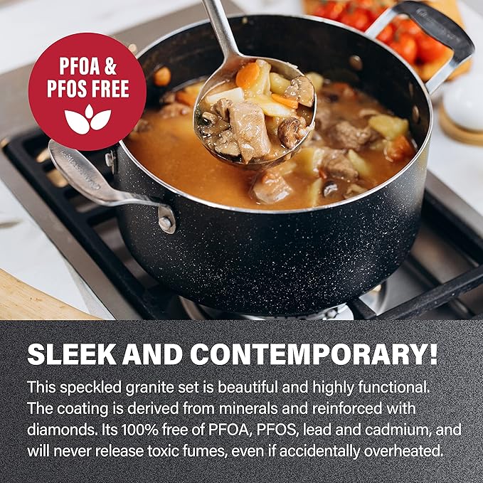 Granitestone Original 10 Piece Nonstick Cookware Set Scratch-Resistant Granite-Coated Dishwasher and Oven-Safe Kitchenware PFOA-Free Pots and Pans As Seen On TV