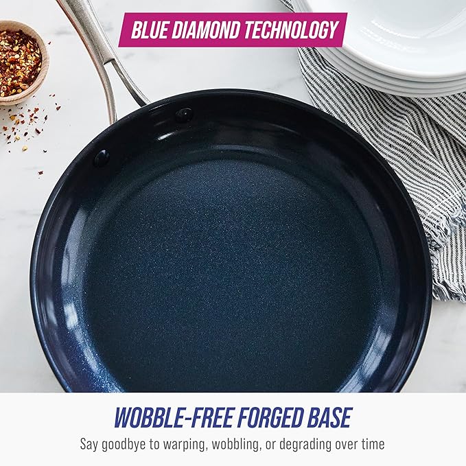 Blue Diamond Cookware Hard Anodized Ceramic Nonstick 10 Piece Cookware Pots and Pans Set Non-Toxic PFAS-Free Dishwasher and Oven Safe Durable Even Heating Metal Utensil Safe Gray