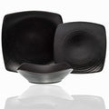 Black Rice 12pc Dinner Set Textured Modern Contemporary Square Stoneware 12 Piece Dishwasher Safe Microwave