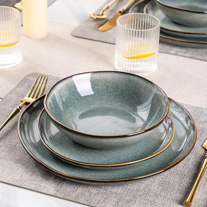 AmorArc Ceramic Dinnerware SetsHandmade Reactive Glaze Stoneware Plates and Bowls SetsHighly Scratch Resistant | Dishwasher &amp Microwave Safe Dishes SetService for 4 (12pc)